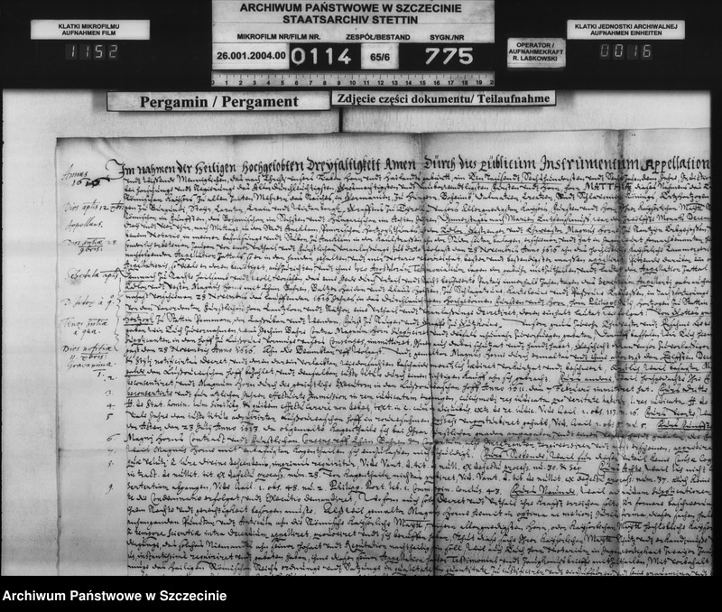 image.from.unit.number "Magnus v. Horn zu Ranzin / Joachim v. Behr zu Schlagtow, Balzer v. Heyden zu Kartlow und Klaus v. Holstein [Holste] zu Passow: Bürgerschaftsschuld, Einweisung in den Hornschen Hof. Zu Büssow."