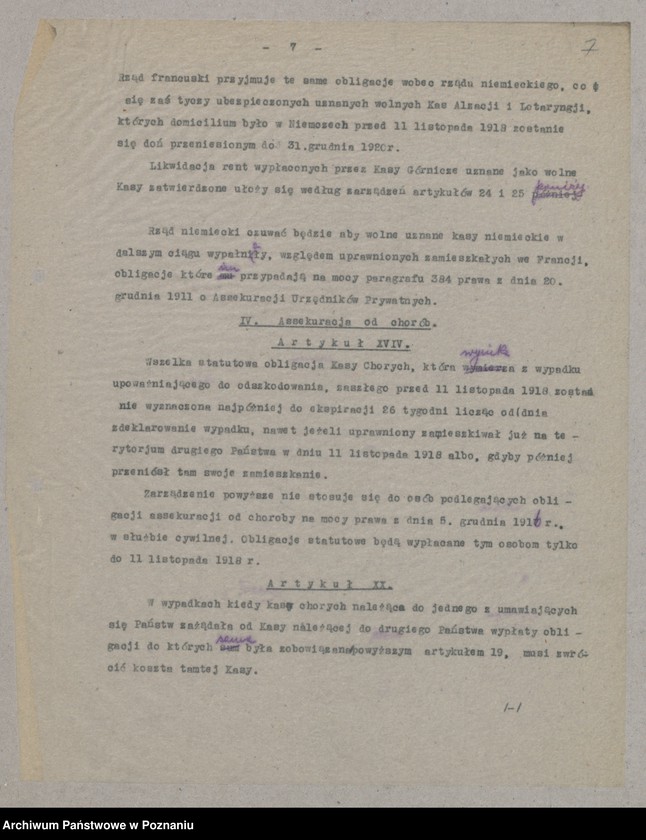 Obraz 9 z jednostki "[Materiały dotyczące rozliczeń Francji z Niemcami zgodnie z Traktatem Wersalskim odnośnie ubezpieczeń społecznych]"