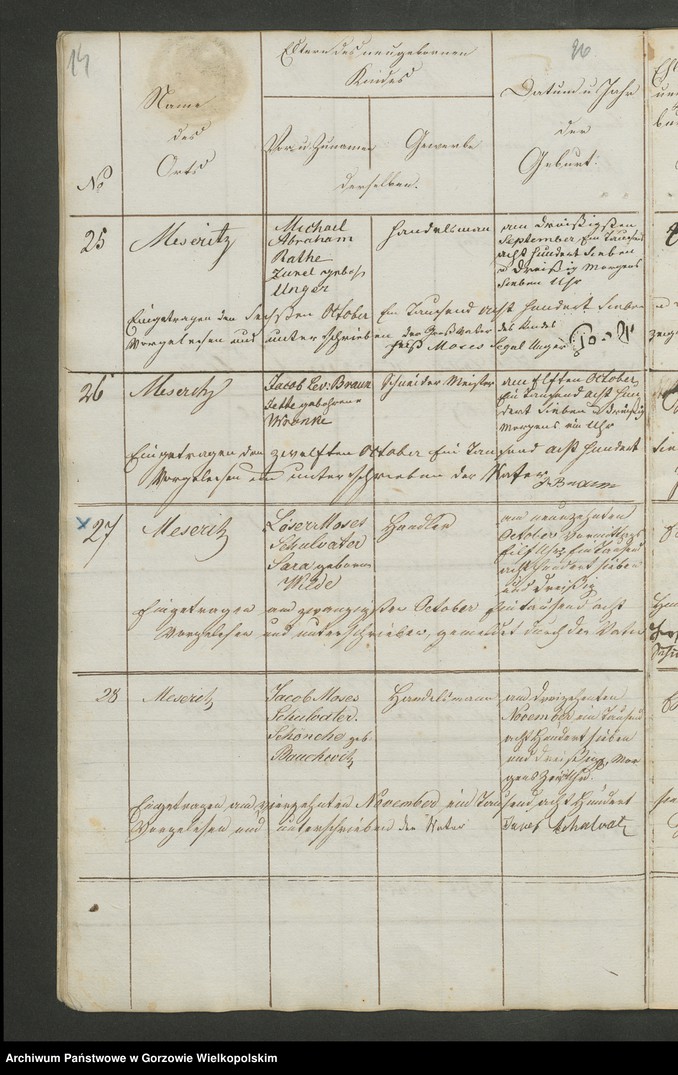 Obraz 17 z jednostki "Personenstandsregister der israelitischen Corporation zu Meseritz von Jahre 1837"