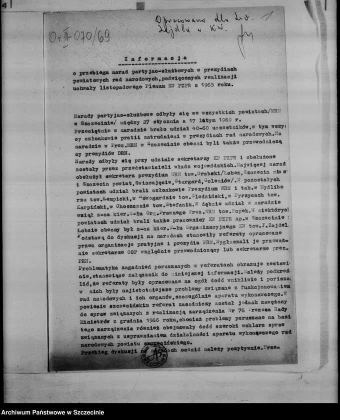 image.from.unit.number "Informacja o przebiegu narad partyjno-służbowych w prezydiach powiatowych rad narodowych poświęconych realizacji uchwały listopadowego plenum Komitetu Wojewódzkiego Polskiej Zjednoczonej Partii Robotniczej z 1965 r."