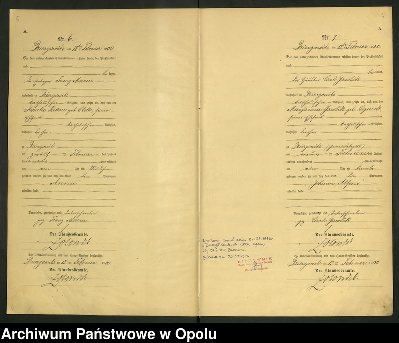Obraz 7 z jednostki "Urząd Stanu Cywilnego Dziergowice Księga urodzeń rok 1900-02"