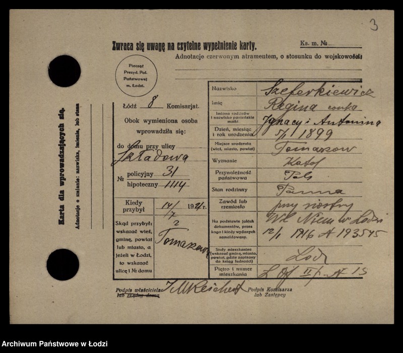 Obraz 5 z jednostki "[Spis ludności Łodzi] Szeferkiewicz-Szemraj"