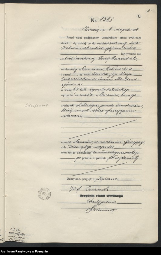 Obraz 17 z jednostki "Księga miejscowa zgonów tom III [Rejestr główny zgonów]"