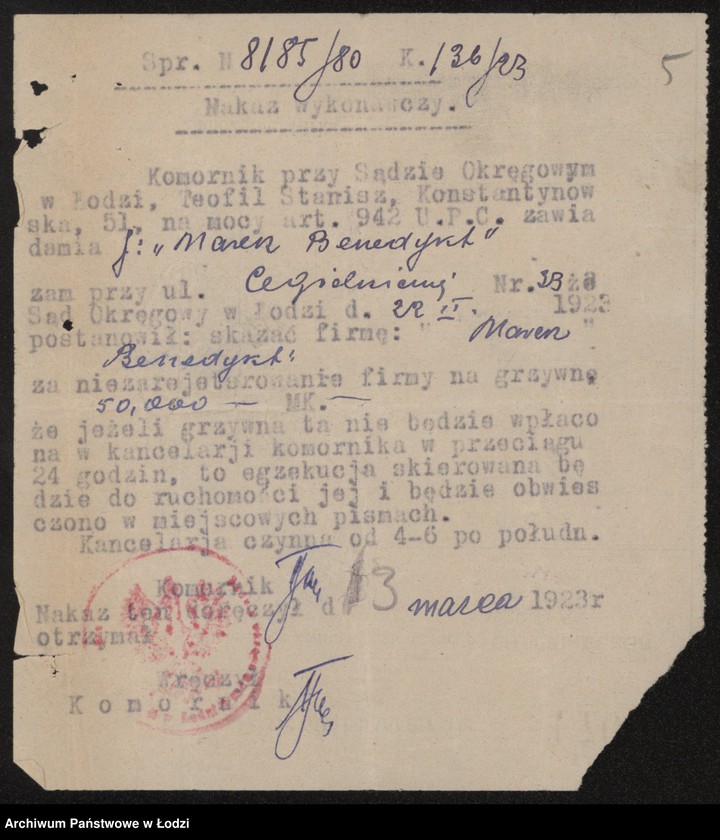 Obraz 7 z jednostki "Moszek Mordka Benedykt- sprzedaż odpadków"