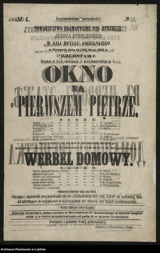 Obraz 12 z kolekcji "Zapraszamy na nadzwyczajne widowisko... XIX-wieczne afisze teatralne111"