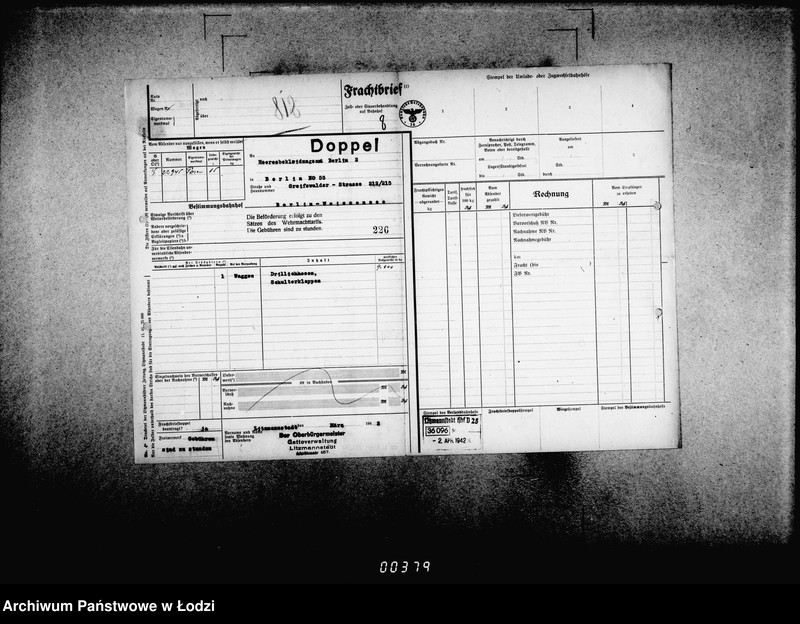 Obraz 12 z jednostki "Frachtbriefe [doppel einige Ausgang] vom 801-1300. [Wtórniki listów przewozowych]"