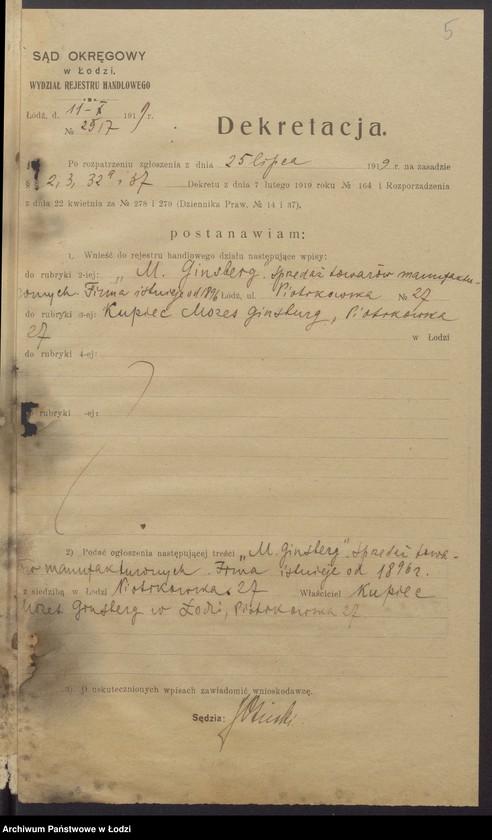 Obraz 7 z jednostki "Mozes Grinsberg - sprzedaż towarów manufakturowych"