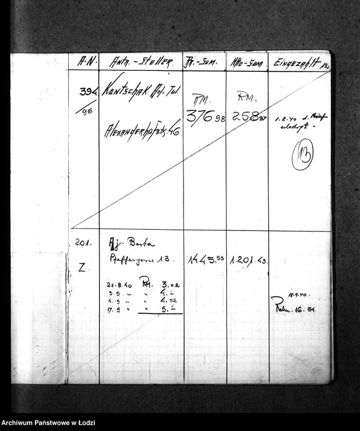Obraz 16 z jednostki "[Spis obywateli polskich i niemieckich domagających się wypłaty komornego z ich domów znajdujących się w getcie]"