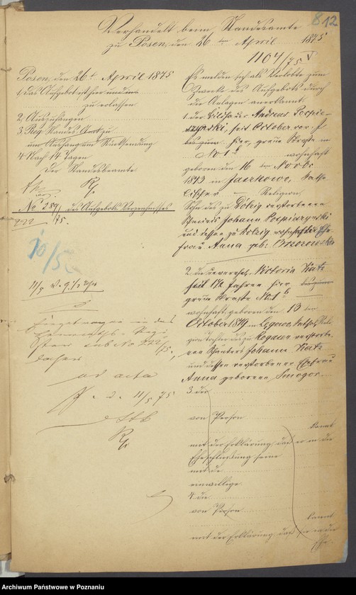 Obraz 14 z jednostki "Die von den Verlobten beigebrachten Urkunden zur Eheschliessung pro 1875"