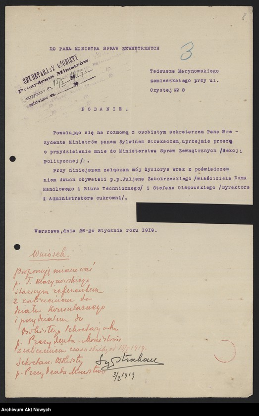 Obraz 10 z jednostki "Teczka Osobistego Sekretariatu Prezydenta Ministrów (sprawy personalne i administracyjne. Korespondencja, podania)"