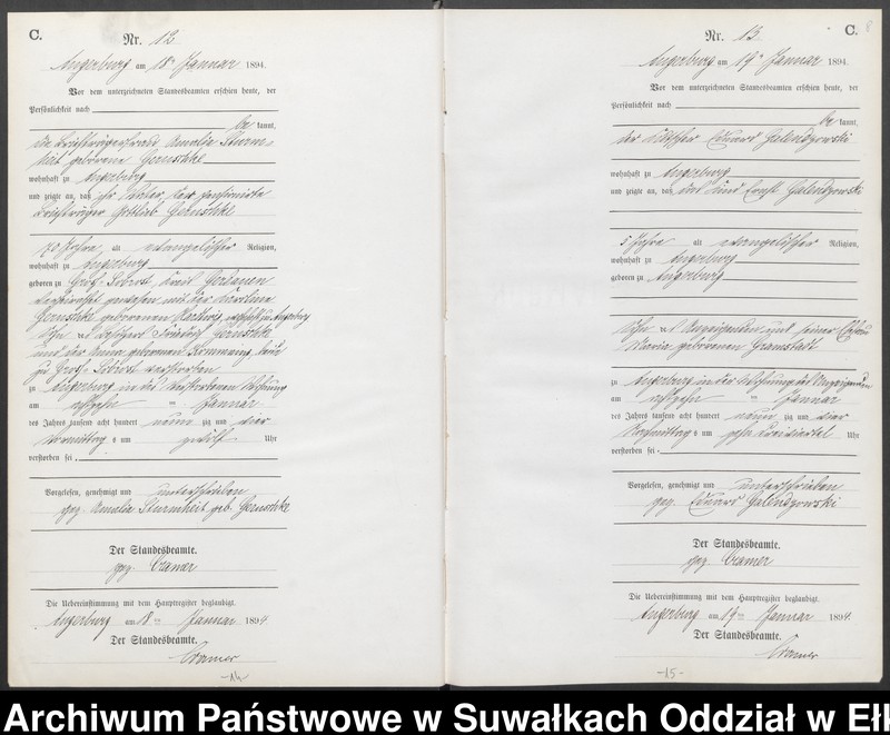 Obraz 11 z jednostki "Sterbe-Neben-Register des Preussischen Standes-Amtes Angerburg Kreis Angerburg"