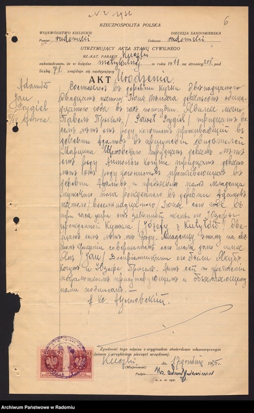image.from.unit.number "[Alegata do akt zaślubionych parafii św. Jana w Radomiu za 1936 r.]"