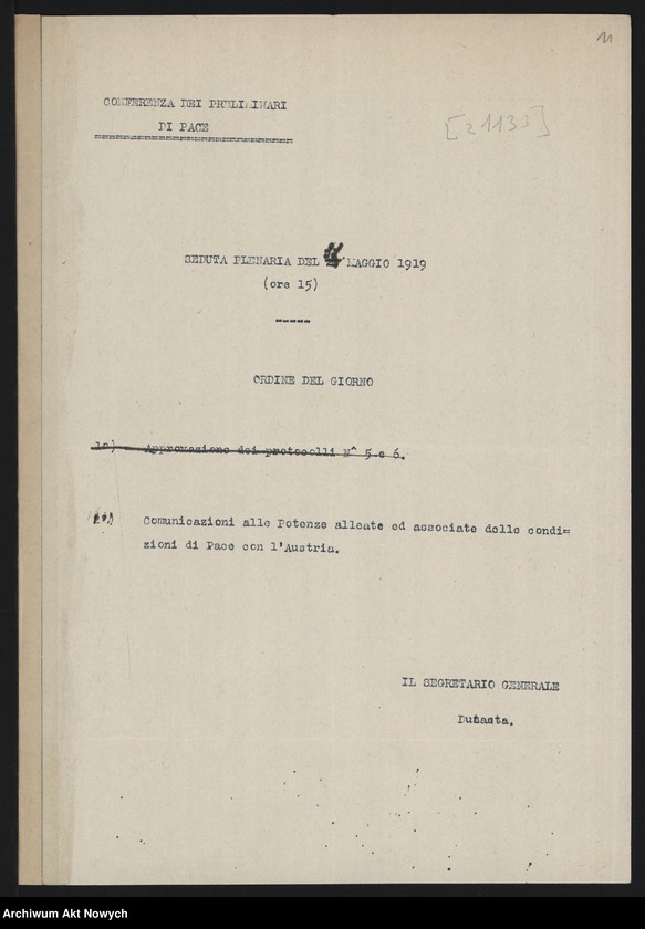 image.from.unit.number "Konferencja Pokojowa. Zawiadomienia o posiedzeniach i porządkach obrad, protokoły z posiedzeń. Korespondencja"