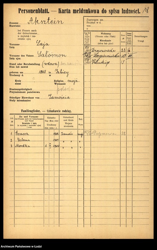 Obraz 20 z jednostki "[Spis ludności Łodzi] Akimow - Alperin"
