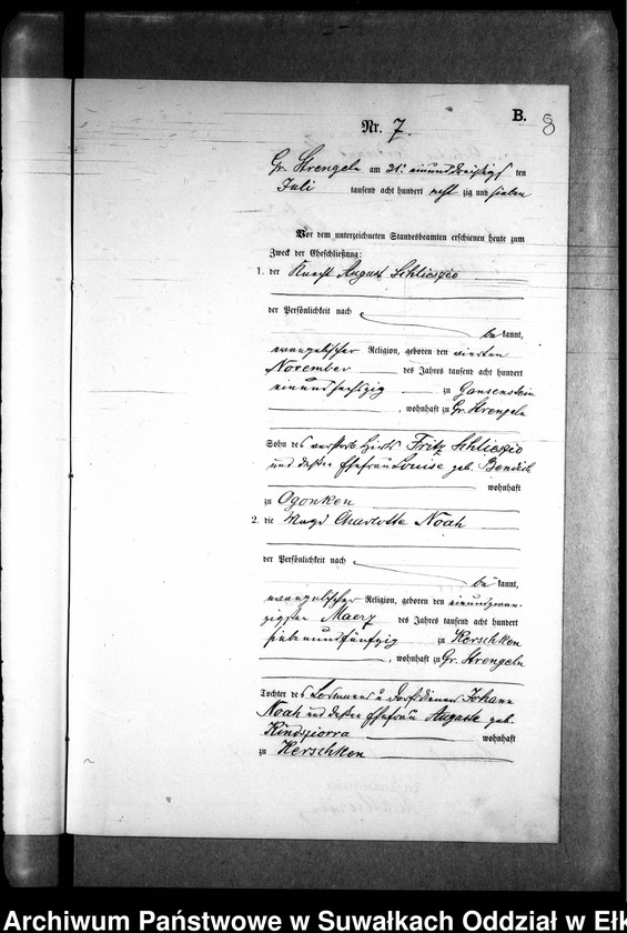 image.from.unit.number "Heiraths-Neben-Register des Preussischen Standes-Amtes Gr. Strengeln Kreis Angerburg"