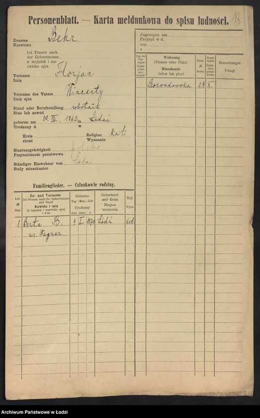 Obraz 20 z jednostki "[Spis ludności Łodzi] Ber - Behr"
