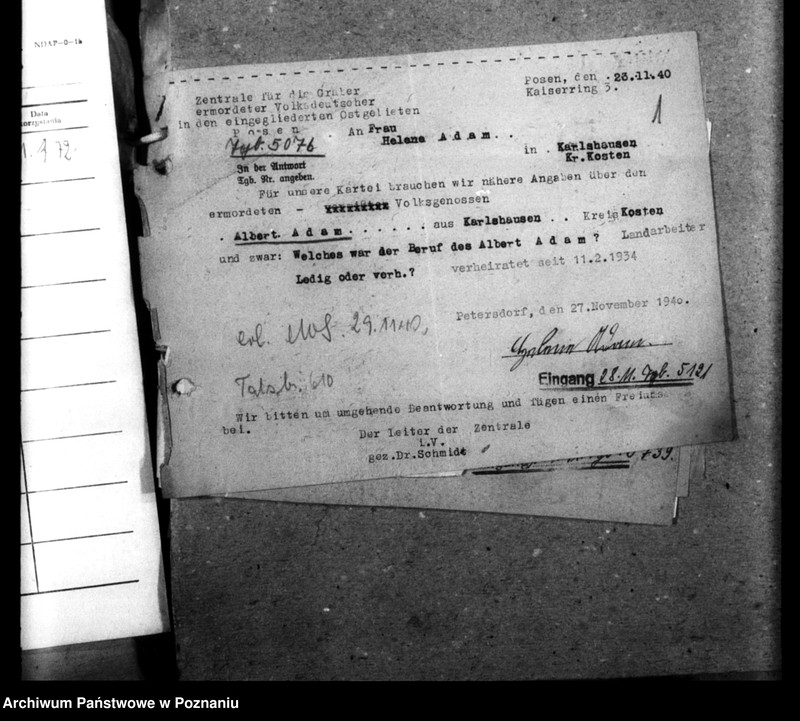 Obraz 5 z jednostki "Korespondencja w sprawie miejscowych Niemców, którzy zginęli w 1939 roku A - Z"