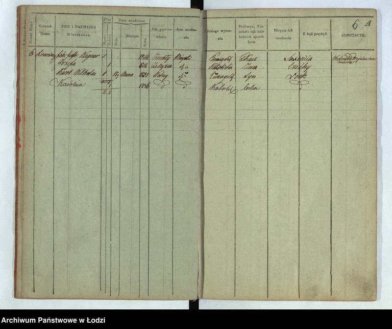 Obraz 7 z jednostki "[Księga ludności stałej Osada tkacka Łódka nr 1-168] "