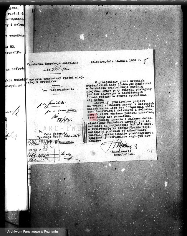 Obraz 9 z jednostki "Zatwierdzenie projektu zakładu przemysłowego /urządzenie bekoniarni/ nr 426, własność Magistrat m. Grodziska"