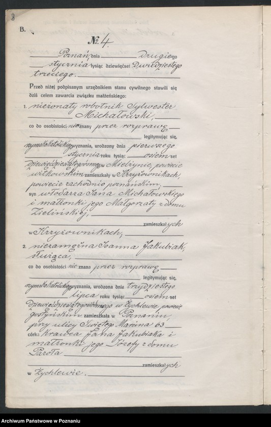 Obraz 10 z jednostki "Księga miejscowa małżeństw tom I [Rejestr główny małżeństw]"