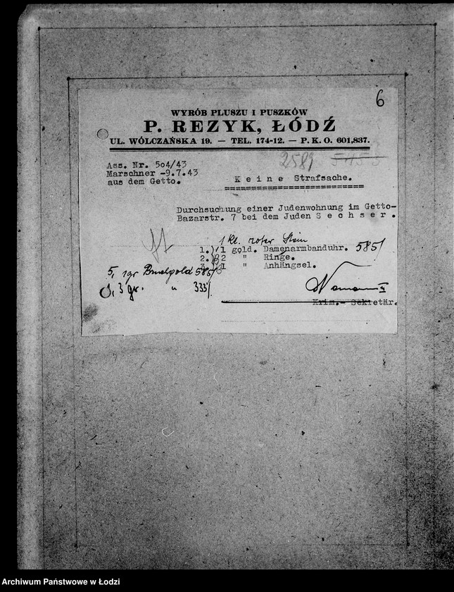 Obraz 10 z jednostki "Kripo.Unterlagen 2400-2600 [Dokumenty konfiskaty majątku ruchomego u Żydów]"