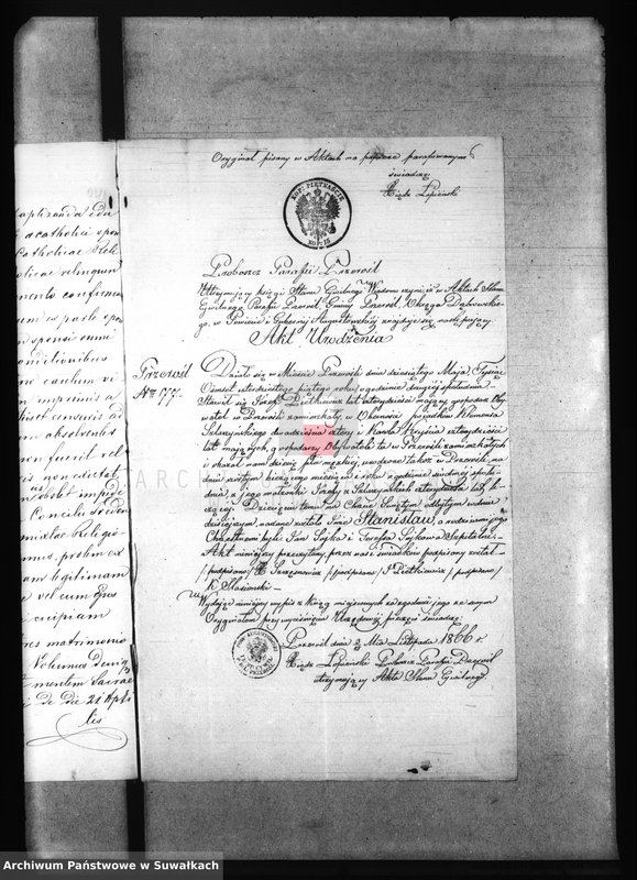 image.from.unit.number "Dowody do Akt Małżeństw Parafii Jeleniewskiej z roku 1866."