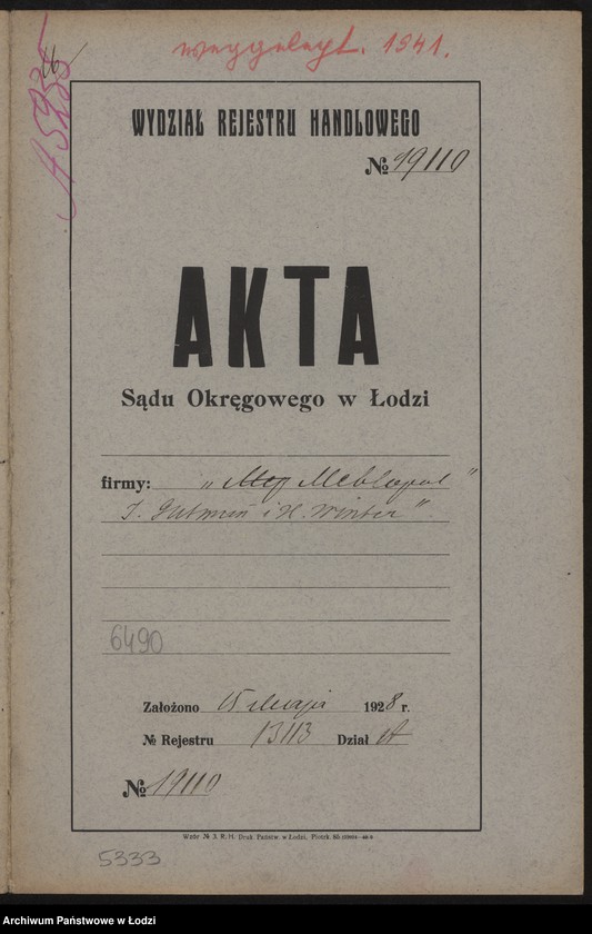 Obraz 2 z jednostki "„Meblopol” wł. Icek Gutman, Hinda Widawska – wyrób i sprzedaż mebli"