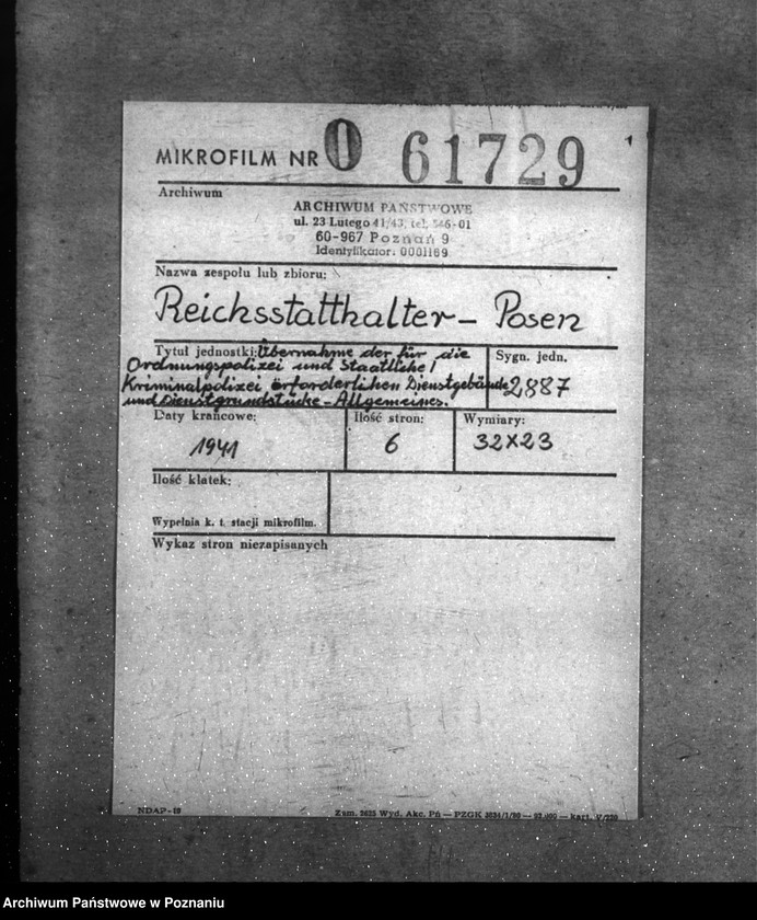 Obraz 2 z jednostki "Übernahme der für die Ordnungspolizei und Staatliche Kriminalpolizei erforderlichen Dienstgebäude und Dienstgrundstücke Allgemeines."