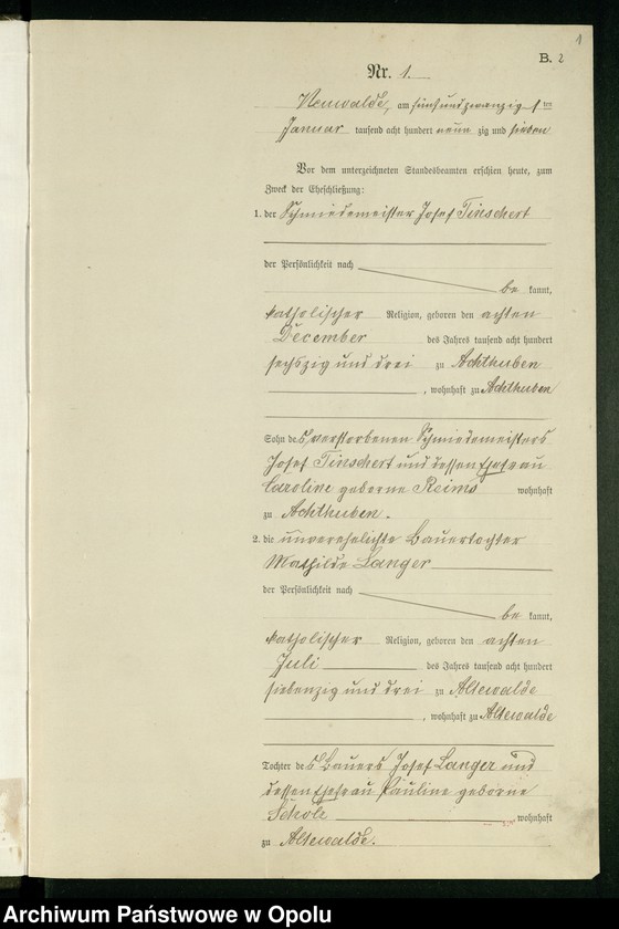 Obraz 5 z jednostki "Heiraths-Neben-Register des Standesamts Altewalde pro 1897"