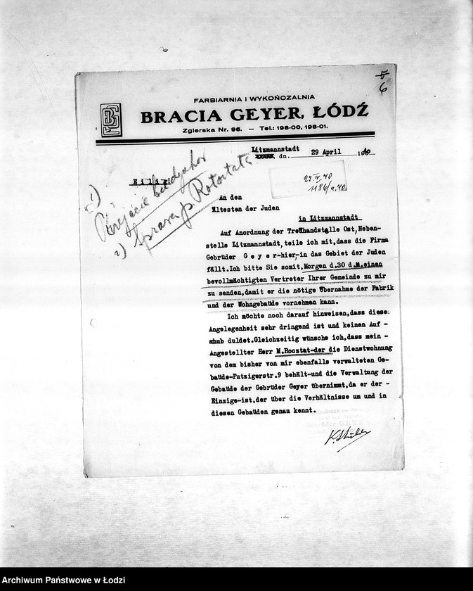 Obraz 9 z jednostki "[Korespondencja PSŻ w sprawie przesiedlenia Żydów do getta, zajmowania mieszkań i publicznych lokali, zamknięcia getta]"