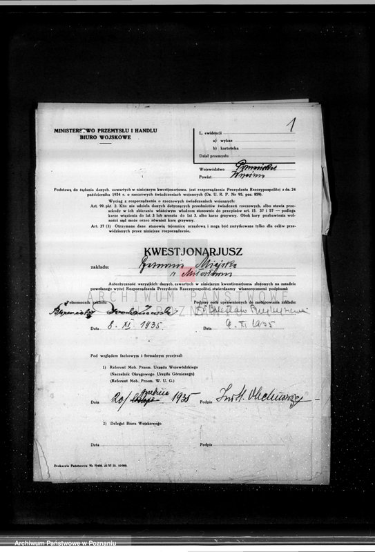 Obraz 5 z jednostki "Kwestionariusz Gazowni Miejskiej w Milosławiu powiat wrzesiński"