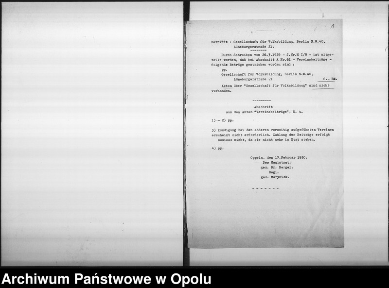 Obraz 5 z jednostki "Magistrats Oppeln. Betrifft: Gesellschaft für Volksbildung"