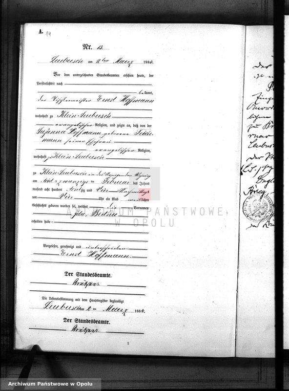 image.from.unit.number "Geburts-Neben-Register Standes-Amt Leubusch 1884"