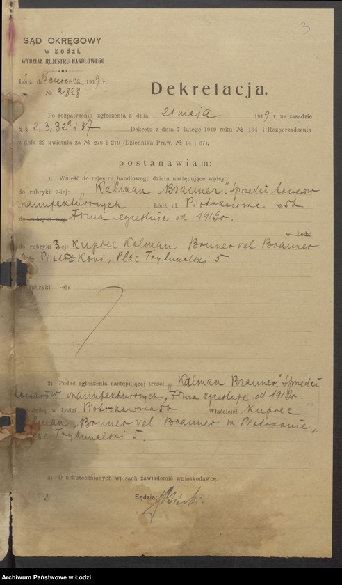 Obraz 5 z jednostki "Kalman Brauner - sprzedaż towarów manufakturowych"