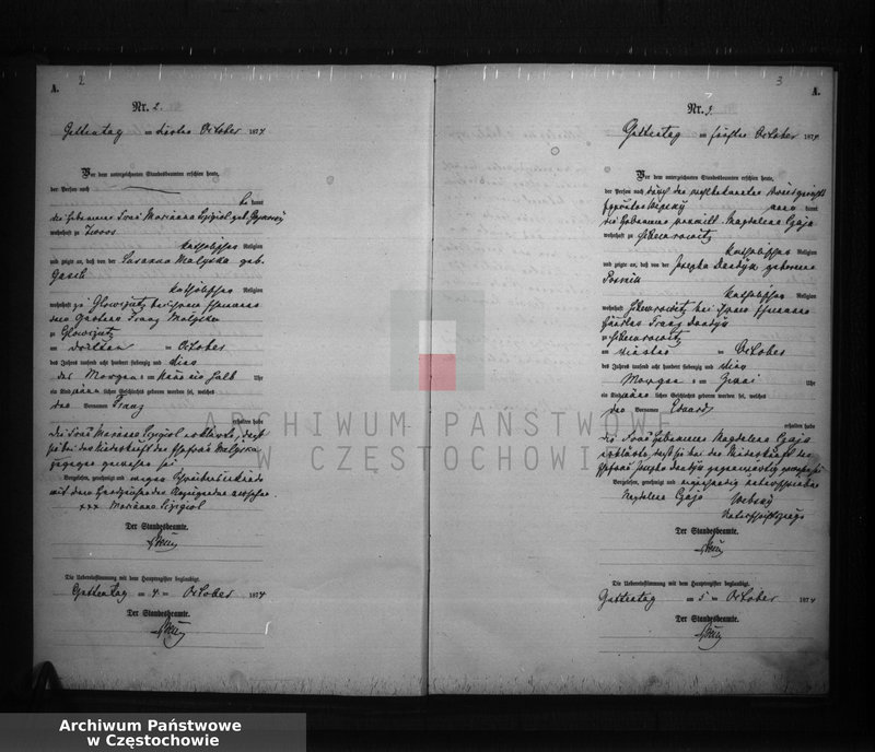 image.from.unit.number "Geburts - Neben Register der Standesamt Guttentag für der Jahre 1874."