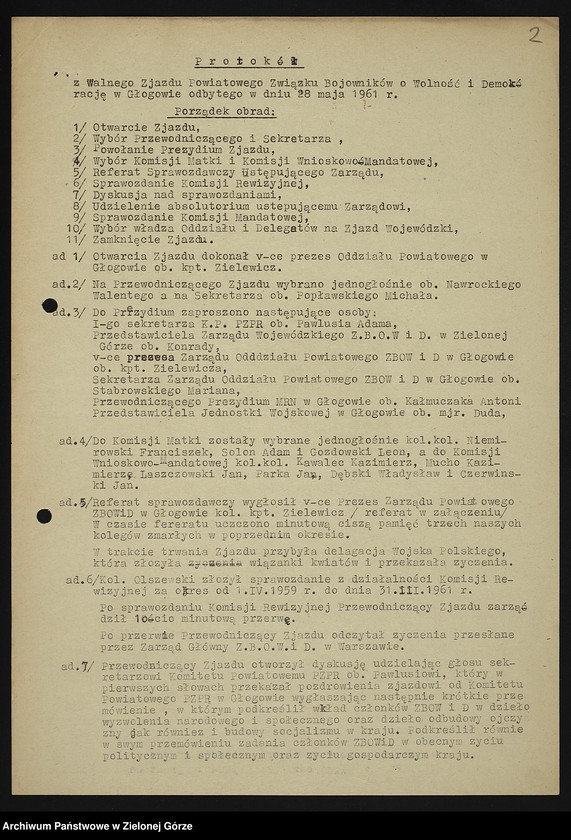 image.from.unit.number "Oddział Powiatowy ZBoWiD w Głogowie. Kampania sprawozdawczo-wyborcza Zarządu Oddziału Powiatowego ZBoWiD w Głogowie w 1961 r.-Protokół z Walnego Zjazdu Powiatowego ZBoWiD - 28 maja 1961"