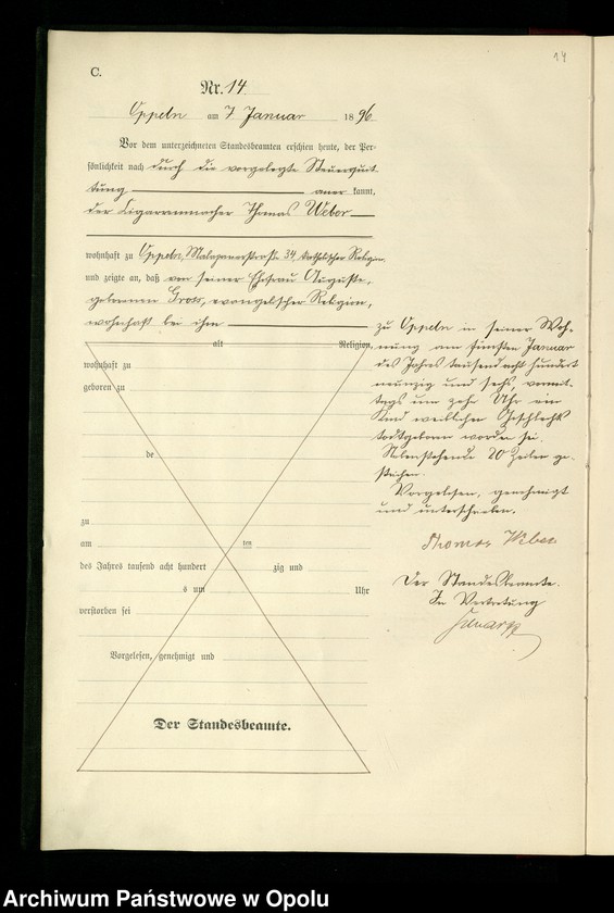 image.from.unit.number "Urząd Stanu Cywilnego w Opolu 1896 Rejestr zgonów Księga Miejscowa Nr 1 do 356"