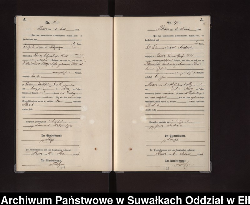 image.from.unit.number "Geburts-Neben-Register des Preussischen Standes-Amtes Rhein Kreis Loetzen"