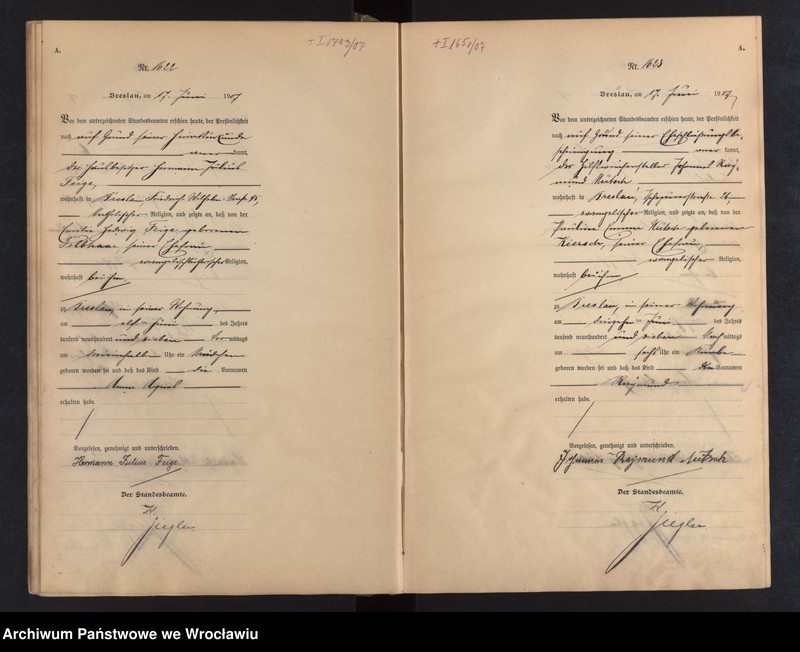 image.from.unit.number "Geburts-Haupt-Register Breslau I 1907 Band 5"