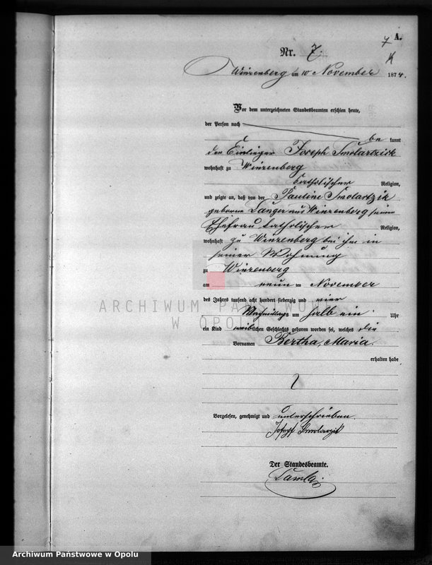 image.from.unit.number "Geburts-Haupt-Register für des Standes Amt Winzenberg 1874"