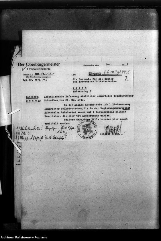 Obraz 7 z jednostki "Kreis Hohensalza (Inowrocław). Korespondencja w sprawie miejscowych Niemców, którzy zginęli w 1939 roku"