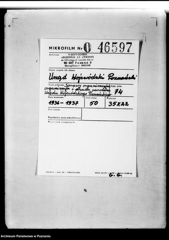 Obraz 2 z jednostki "Sprawy organizacyjne organizacja i obsada personalna Urzędu Wojewódzkiego Poznańskiego"