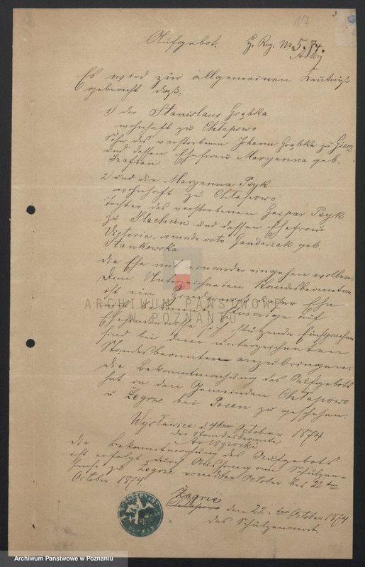 image.from.unit.number "Acta betreffend die Sammel Akten für die von den verlobten beizubringenden Urkunden und Konsenserklärungen, für die Aufgebotscheinigungen und Dispensation [...] von 1874 bis 1876"