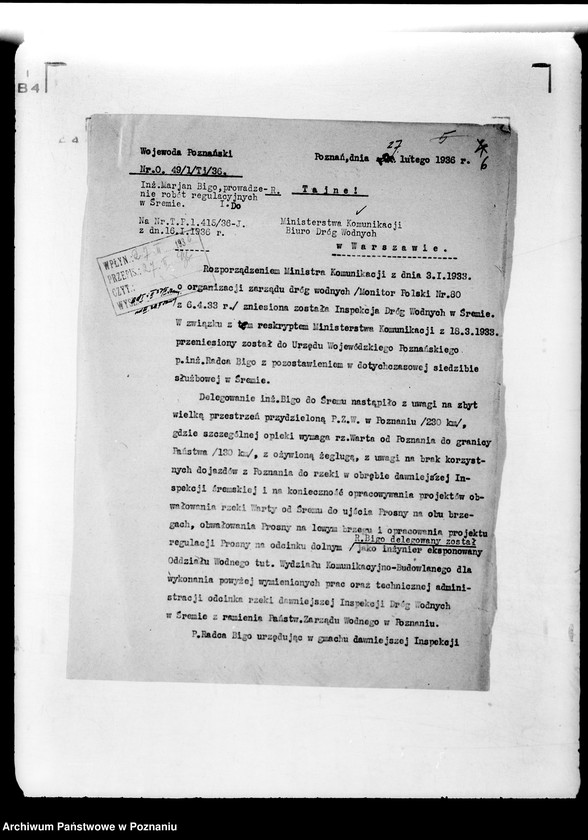 Obraz 10 z jednostki "Sprawy organizacyjne organizacja i obsada personalna Urzędu Wojewódzkiego Poznańskiego"