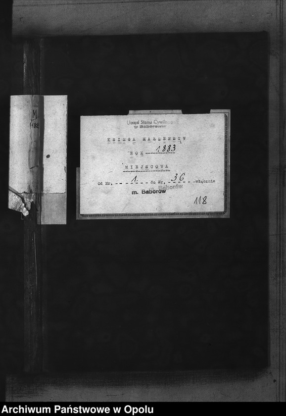 Obraz 3 z jednostki "Urząd Stanu Cywilnego w Baborowie. Ksiega małżeństw miejscowa rok 1883"