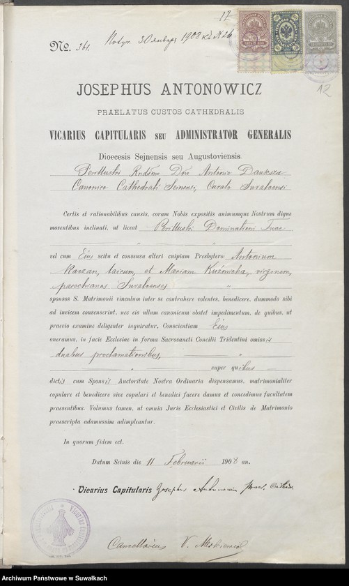 image.from.unit.number "[Dokumenty do akt małżeństw parafii rzymskokatolickiej w Suwałkach]"