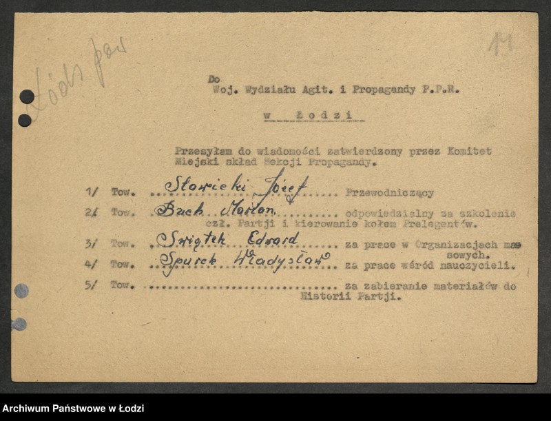 Obraz 15 z jednostki "Sprawozdania [z działalności, protokoły posiedzeń] sekcji propagandy komitetów powiatowych i komitetów miejskich"