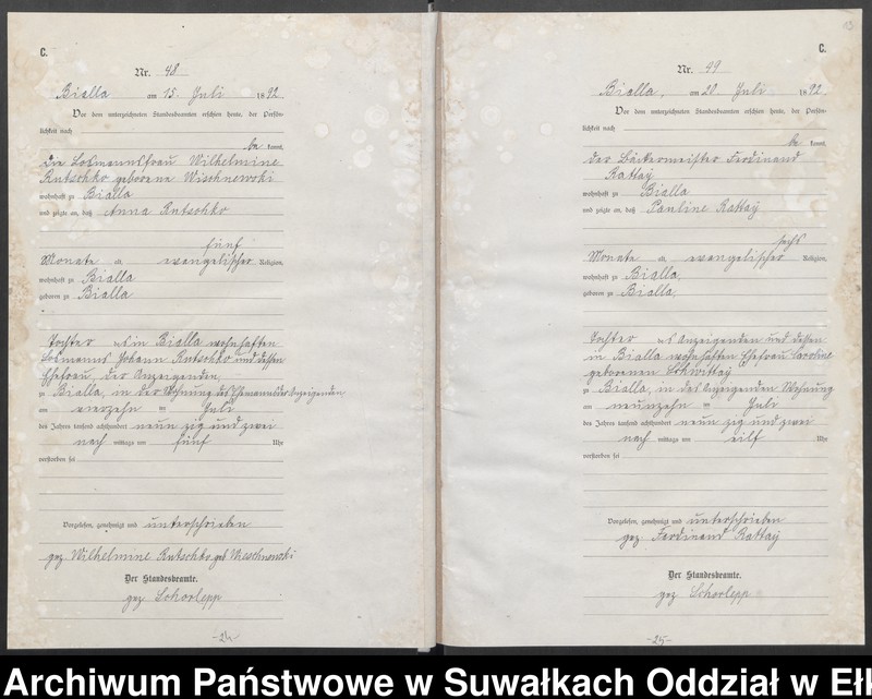 Obraz 16 z jednostki "[Sterbe-Haupt-Register des Königlichen Preussischen Standes-Amtes Bialla Kreis Johannisburg]"