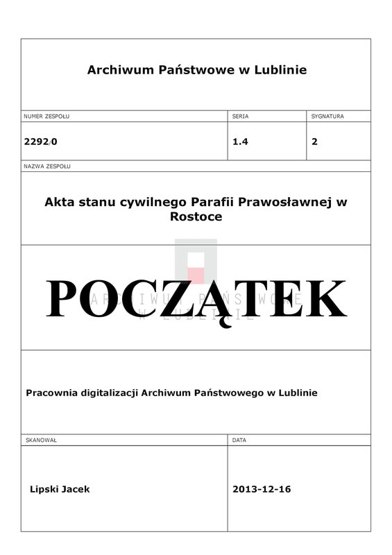 image.from.team "Akta stanu cywilnego Parafii Prawosławnej w Rostoce"