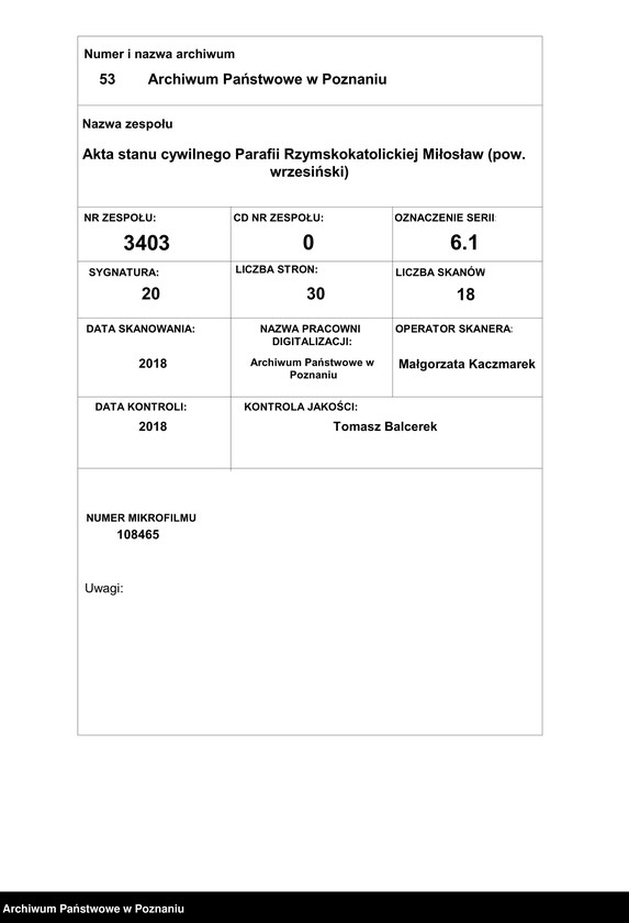 Obraz 1 z jednostki "Duplikat Narodzonych, Zaślubionych i Zmarłych"